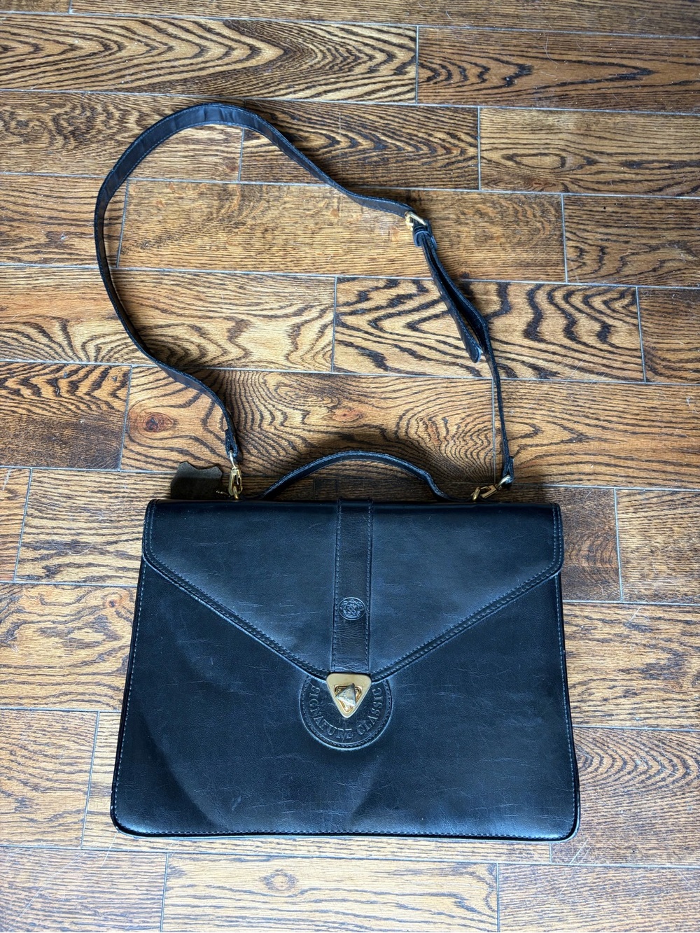 Vintage Black Leather Envelope Crossbody Bag